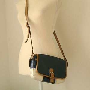 Vintage Coach Crossbody.  Cream/Navy w Brn trim